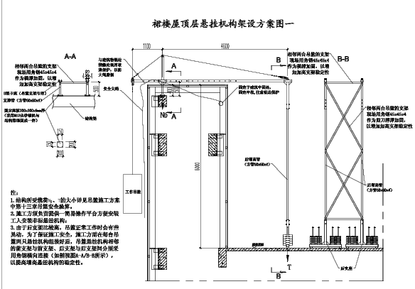 裙樓屋頂層懸掛機(jī)構(gòu)架設(shè)方案圖一